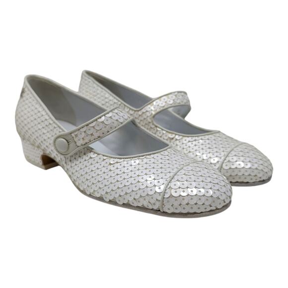 19C Chanel Mary Jane flats ballet pumps interlocking CC logo white sequin 37 - Picture 5 of 16